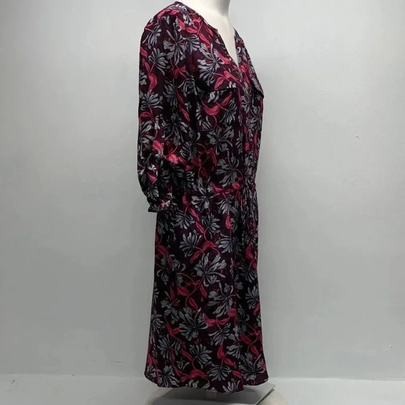 Rebecca Taylor Midi Dress Pure Silk Drawstring Waist Pockets Floral Maroon 4  - Picture 4 of 11